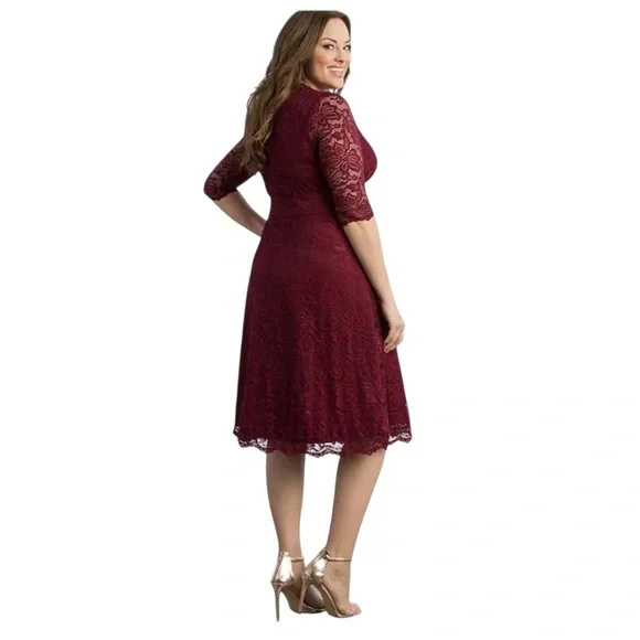 NWT Kiyonna Mademoiselle Lace Cocktail Midi Dress in Burgundy Sz. 3X